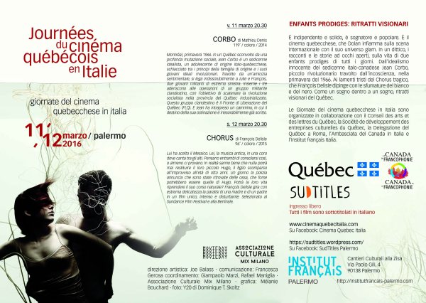 giornate del cinema quebecchese in italia - Palermo, 11 e 12 marzo 2016
